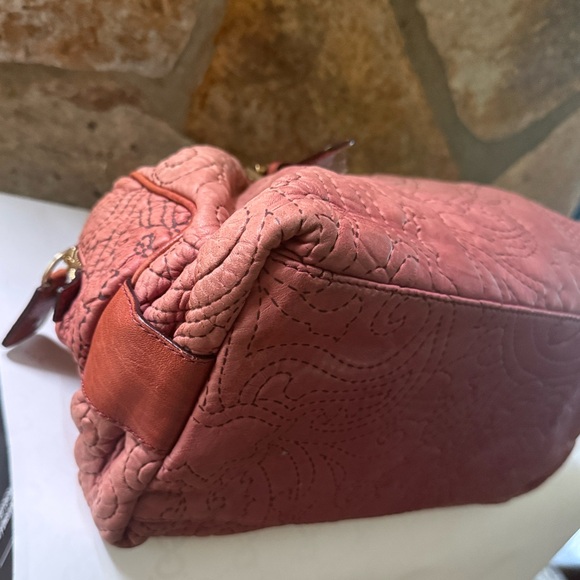 Etro Coral and Tan Embroidered Satchel - Picture 10 of 14